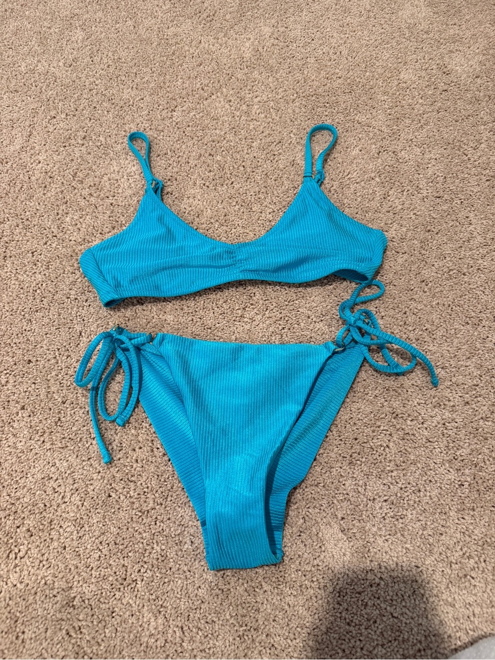 aerie Ribbed Teal String Bikini Set